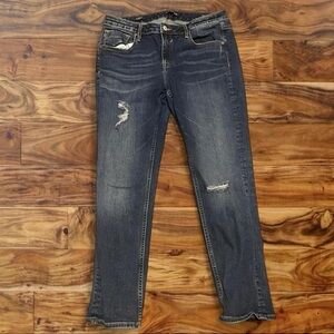 Vigoss Dark Blue Distressed Straight Leg Jeans
